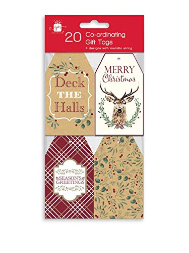 Weihnachts-Geschenkanhänger, 20 Stück, rote Beeren, Mistelzweig, Deck The Halls, Hirsch, Seasons Greetings von Gift Maker