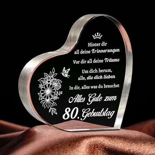 Giftasy 80 Geburtstag Geschenke Frauen - Acryl Herz Tischschmuck, Geschenke zum 80. Geburtstag Frau, Geschenkideen zum 80 Geburtstag Frau, Besondere 80. Geburtstagsgeschenk von Giftasy