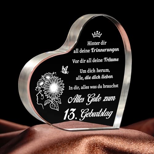 Giftasy Geschenk zum 13. Geburtstag Mädchen - Acrylherz Tischschmuck, Geschenke für 13 jährige Mädchen, Deko 13. Geburtstag Mädchen beste Freundin Schwester Tochter Enkelin von Giftasy