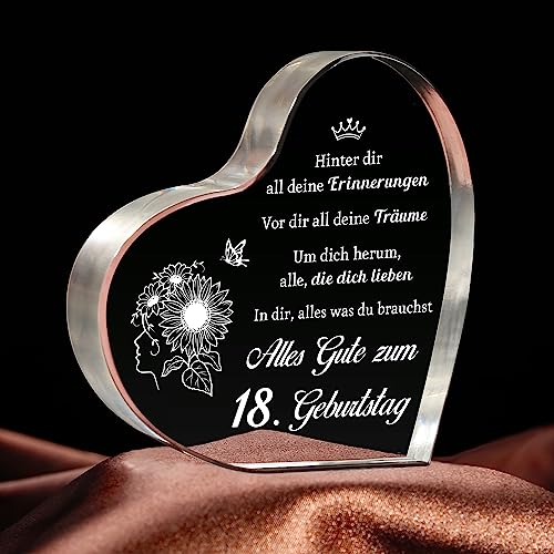 Giftasy Geschenk zum 18. Geburtstag Mädchen - Acrylherz Tischschmuck, Coole Geschenkideen 18 Geburtstag Mädchen/Beste Freundin/Schwester/Tochter/Enkelin von Giftasy