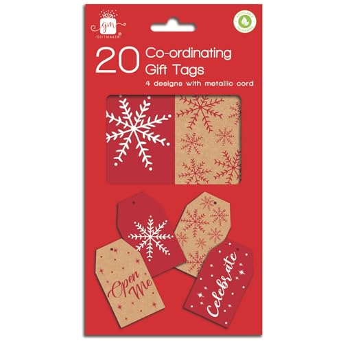 Weihnachts-Geschenkanhänger, Kraftpapier, Braun, Rot, Weihnachts-Schneeflocke, umweltfreundlich, 20 Stück, zusammengeordnet, foliert von Giftmaker