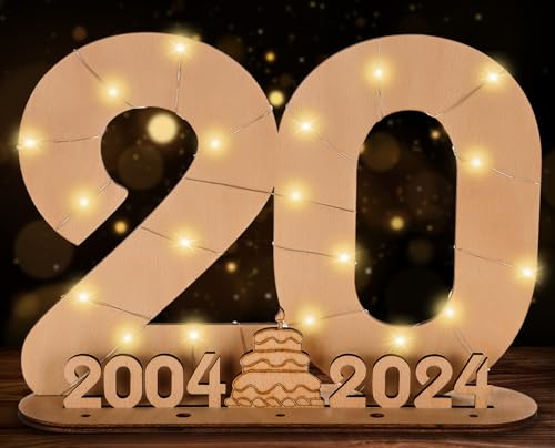 Giftota 2024 Originelle 20 Geburtstag Geschenk Frauen & Männer - Geldgeschenke Geburtstag 20 mit LED-Lichterketten - Dekorationen aus Holz - 20 Holz-Schild Gästebuch - Personalisierbares Geschenk von Giftota