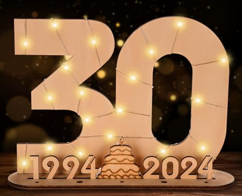 Giftota 2024 Originelle 30 Geburtstag Geschenk Frauen & Männer - Geldgeschenke Geburtstag 30 mit LED-Lichterketten - Dekorationen aus Holz - 30 Holz-Schild Gästebuch - Personalisierbares Geschenk von Giftota