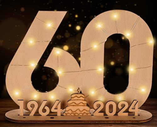 Giftota 2024 Originelle 60 Geburtstag Geschenk Frauen & Männer - Geldgeschenke Geburtstag 60 mit LED-Lichterketten - Dekorationen aus Holz - 60 Holz-Schild Gästebuch - Personalisierbares Geschenk von Giftota