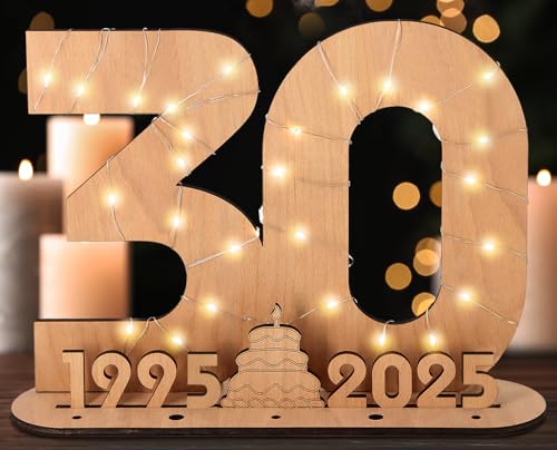 Giftota 2025 Originelle 30 Geburtstag Geschenk Frauen & Männer - Geldgeschenke Geburtstag 30 mit LED-Lichterketten - Dekorationen aus Holz - 30 Holz-Schild Gästebuch - Personalisierbares Geschenk von Giftota