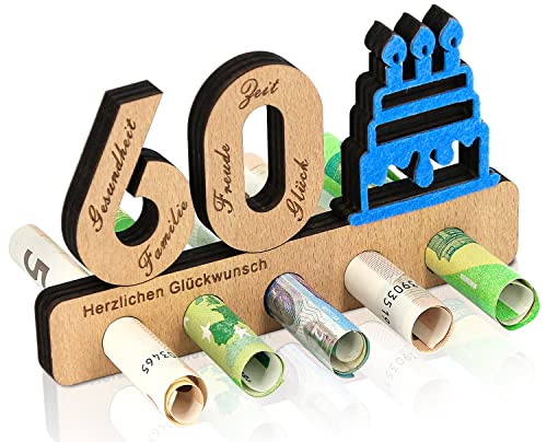 Giftota - 60. Geburtstag Geldgeschenk Holz - Geschenk zum 60.Geburtstag - Holz-Schild Gästebuch - Originelle Geldgeschenke - Geburtstag - Jubiläum - Geschenke aus Holz - Geschenke für Männer, Frau von Giftota