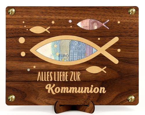 Giftota Geldgeschenk Kommunion Holz, Kommunion Geschenke für Mädchen Junge, Kommunion Deko, Geldgeschenke Verpackung mit Glückwunschkarte von Giftota