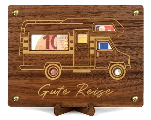 Giftota Geldgeschenk Reise - Camping mit Wohnmobil - Geburtstag Geldgeschenk Holz mit Grußkarten, Reise Geschenk, Urlaubskasse, Reisegutschein Geschenk Verpackung von Giftota