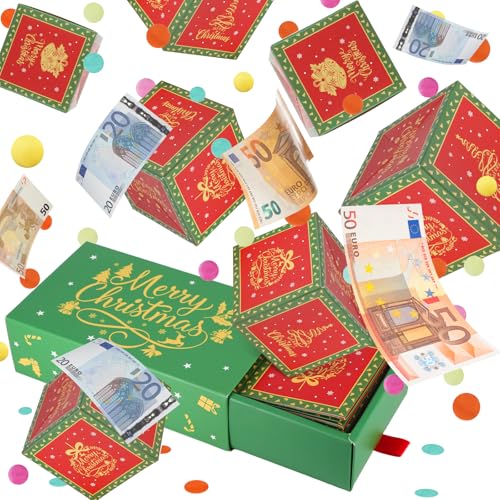 Giftota Geldgeschenke Weihnachten, Upgrade DIY Überraschungsbox, Pop Up Weihnachten Explosionsbox mit Konfetti, Weihnachten Geschenkbox für Eltern, Liebhaber und Freunde - Grün von Giftota