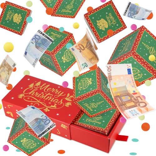 Giftota Geldgeschenke Weihnachten, Upgrade DIY Überraschungsbox, Pop Up Weihnachten Explosionsbox mit Konfetti, Weihnachten Geschenkbox für Eltern, Liebhaber und Freunde - Rot von Giftota