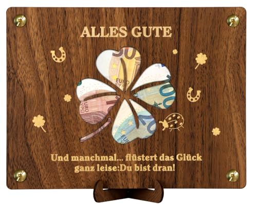 Giftota Glücksbringer Geldgeschenk Holz, Vierblättriges Kleeblatt Glücksgeschenke, Aufmunterung Geschenke, Abschiedsgeschenk, Geldgeschenke Verpackung mit Glückskarte von Giftota