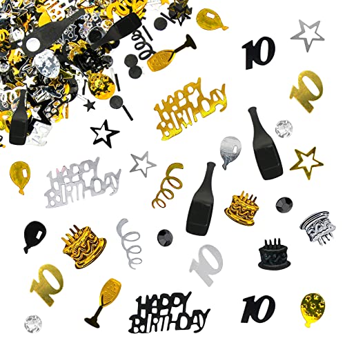 Giftota - Konfetti 10 Geburtstag Deko - 10. Geburtstag Deko - Konfetti (Gold Schwarz) - Partydekoration Geburtstag 10 - Konfetti-Dekoration für Jubiläen, Geburtstage, Partys von Giftota