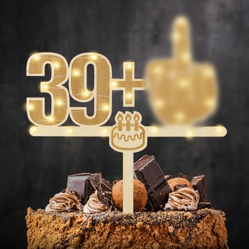 Giftota Lustige Cake Topper 40. Geburtstag Holz mit LED Lichterkette - 40. Geburtstag Deko - Tortendeko 40. Geburtstag - Kuchen Deko für 40. Geburtstag Frauen Männer von Giftota