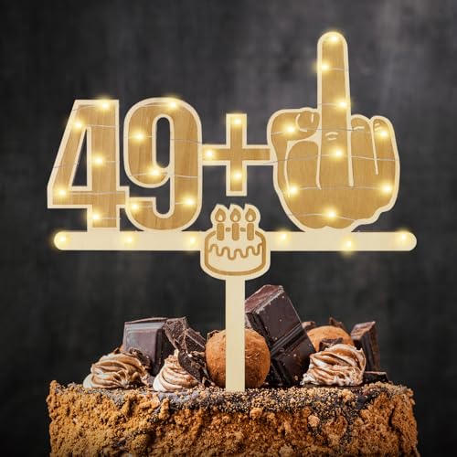 Giftota Lustige Cake Topper 50. Geburtstag Holz mit LED Lichterkette - 50. Geburtstag Deko - Tortendeko 50 Jahre - Kuchen Deko für 50. Jahre Frauen Männer von Giftota