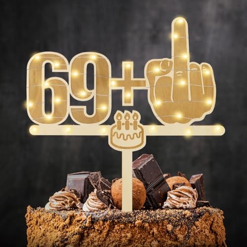 Giftota Lustige Cake Topper 70. Geburtstag Holz mit LED Lichterkette - 70. Geburtstag Deko - Tortendeko 70. Geburtstag - Kuchen Deko für 70. Geburtstag Frauen Männer von Giftota