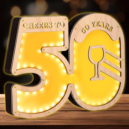 Giftota Original 50 Geburtstag Geschenk für Frauen Männer, LED Licht Geschenke für 50 Geburtstag, Holz Zahlen Lichter Schild, 50 Geburtstag Deko, Nachtlicht Stehend für Hochzeitstag Party von Giftota