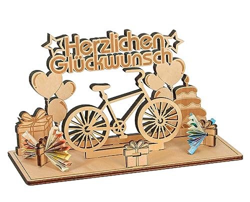 Giftota - Originelle Geburtstag Geburtstagsgeschenk Holz - Fahrrad Geldgeschenk für Radfahrer - Fahrrad Deko - Gästebuch aus Holz - Geburtstag Frauen & Männer - „ Herzlichen Glückwunsch“ von Giftota