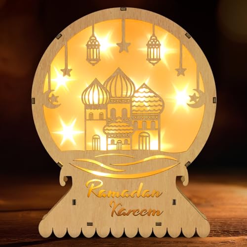 Giftota Ramadan Deko Lampe, Ramadan Dekoration aus Holz, 3D Mond Stern Eid Mubarak Dekoration, Islam Deko, Ramadan Mubarak Dekoration Geschenke von Giftota