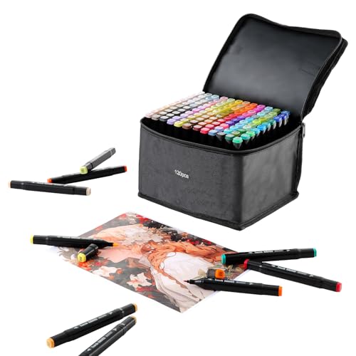 Giftpot 120 Farben Marker Stifte Set, Doppelseitige Farbspitze Alkohol Marker, Ausgestattet mit Schwarzer Tragetasche, Aufbewahrungsbasis, für Comics, Skizzieren, Kalligraphie, Zeichnen, Manga, von Ordeluxe