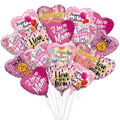 14 Stück Muttertag Party Luftballons Kit Dekorationen 40,6 cm Folienballon Set Happy Mother's Day Best Mom Ballon Set Herz Form Set Dekoration für Muttertag Dekoration (14 Stück Blume) von Giga Gud