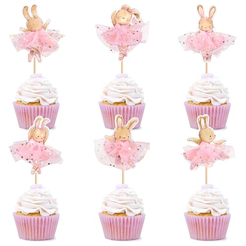 30 Stück Oster-Cupcake-Topper, Hasen-Cupcake-Topper, Osterei, Cupcake-Topper, Kaninchen, Ostern, Party, Kuchendekoration, Braun (Stil 12) von Giga Gud