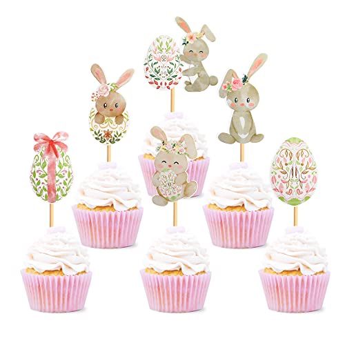 30 Stück Oster-Cupcake-Topper Häschen Cupcake Topper Osterei Cupcake Topper Kaninchen Ostern Party Kuchen Topper Dekorationen (braun) von Giga Gud