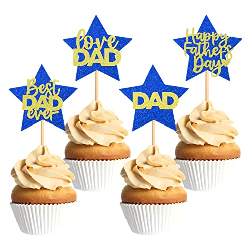 32 Stück Vatertag Cupcake Topper Happy Father's Day Star Blue Gold Glitter Cupcake Topper Geburtstag Party Kuchen Dekorationen Topper Picks für Vatertag Geburtstag Party Geburtstag Feier Party Supply (Stern) von Giga Gud