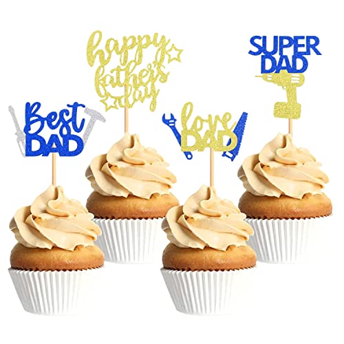 32 Stück Vatertag Cupcake Topper Happy Father's Day Tool Hammer Drill Screwdriver Blue Gold Glitter Cupcake Topper Birthday Party Cake Decorations Toppers Picks for Father's Birthday Party Supply(Screwdriver) von Giga Gud