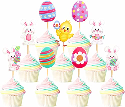 36 Stück Oster-Cupcake-Topper Häschen Cupcake Topper Osterei Cupcake Topper Kaninchen Ostern Party Kuchen Topper Dekorationen Häschen Küken Ei von Giga Gud