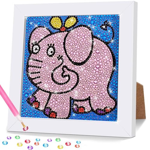 Gigflpyo Diamond Pasted Painting Kinder Mit Holzrahmen, 5D DIY Diamond Pasted Painting Set, Diamant Mosaikherstellung Painting Bilder Cartoon, Diamant Bilder Arts Craft für Home Wand Decor（Elefant） von Gigflpyo