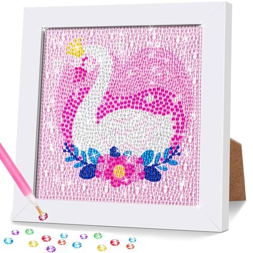 Gigflpyo Diamond Pasted Painting Kinder Mit Holzrahmen, 5D DIY Diamond Pasted Painting Set, Diamant Mosaikherstellung Painting Bilder Cartoon, Diamant Bilder Arts Craft für Home Wand Decor（Schwan） von Gigflpyo