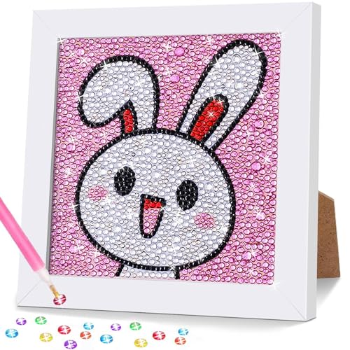 Gigflpyo Diamond Pasted Painting Kinder Mit Holzrahmen, 5D DIY Diamond Pasted Painting Set, Diamant Mosaikherstellung Painting Bilder Cartoon, Diamant Bilder Arts Craft für Home Wand Decor-Kaninchen von Gigflpyo