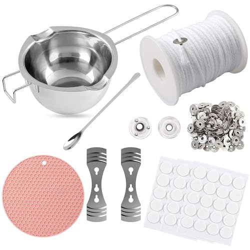 Gigflpyo Kerzen Selber Machen Set, Kerzenherstellung Kit, 61m Dochte für Kerzen Gießen Set, 480ml 304-Edelstahl Schmelztopf Kerzenwachs zum Gießen Set, Kerzen Set Selber Machen, Wachs Schmelztopf von Gigflpyo