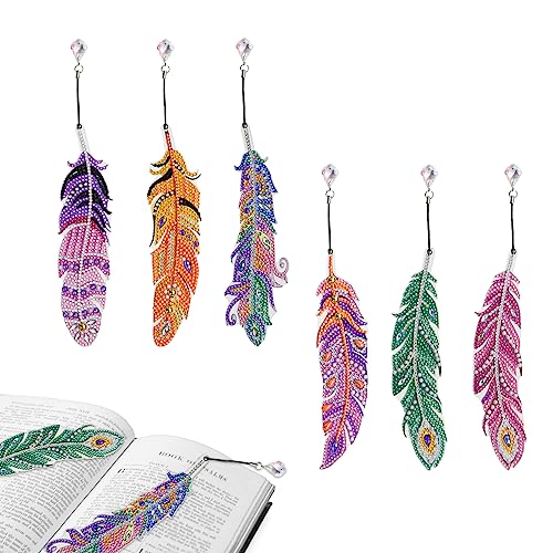 Gigmeta 5D Diamond Painting Lesezeichen Set, DIY Diamant Malerei Lesezeichen, Kinder Bookmark Feder Form Strass mit Kristall Anhänger für Seiten Markierungen von Gigmeta