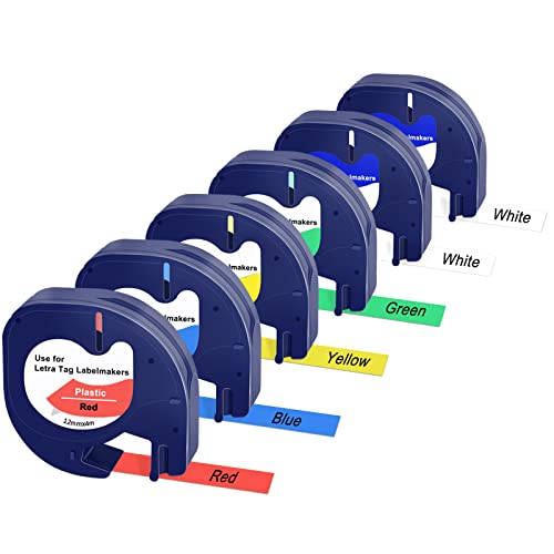 6 Stück Kompatibel DYMO LetraTag Etikettenband 91201, 12mm x 4 m für Dymo LT-110T LT-100H LT-2000 LT- QX50 Etikettendrucker Thermodrucker Papier, Ideal für Heim und Büro von Gigmeta