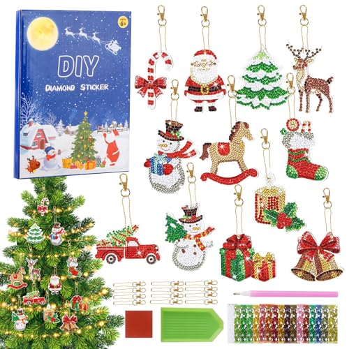 Diamond Painting Weihnachten Kinder- 12 Stück 5D DIY Diamant Painting Anhänger Schlüsselanhänger Pendants Schlüsselbund Paintings Christmas Onaments Art Kits für Kinder Geschenke Erwachsene Anfänger von Gigquake