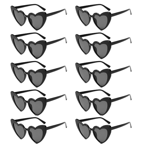 10 Stück Herz Sonnenbrille für Damen,Partybrille,Magische Farben Party Herz Brille, Vintage Herzform Brille 90er Jahre Hippie Brille Kostümzubehör für Party, Hochzeit, Karneval, Halloween von Gigtoop