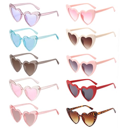 10 Stück Herz Sonnenbrille für Damen,Partybrille,Magische Farben Party Herz Brille, Vintage Herzform Brille 90er Jahre Hippie Brille Kostümzubehör für Party, Hochzeit, Karneval, Halloween von Gigtoop