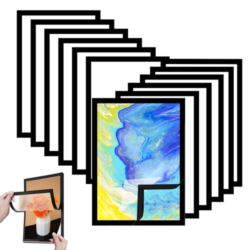 Gigtoop 12 Stück Magnetrahmen A4,Diamond Painting Rahmen,Selbstklebender magnetischer Bilderrahmen,Infotaschen, Blatthalter für A4 Informationsdarstellung - 32,5 x 24 cm, Kinderbilder Bilderrahmen von Gigtoop