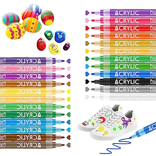 Giloty Acrylstifte für Steine Wasserfest, 24 Farbige Permanent Marker Acrylstifte für Steine Bemalen, Ostereier, Keramik,Holz, Eier, Plastik, Ostern Deko,DIY Leinwand Ostergeschenke Kinder Erwachsene von Giloty