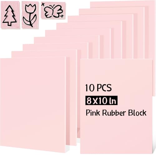 Gilprop 10 Stück rosa Gummi-Block Linoleum-Block Gummi-Schnitzblock Stempelherstellungs-Kit Weichgummi geschnitzter Ziegel für Druckherstellung, Stempel, DIY, Handwerk, Projektdruck (20,3 x 25,4 x 0,6 von Gilprop