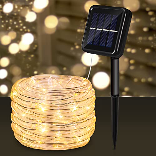 Gimisgu Solar Lichtschlauch Lichterkette, 10M 100 LEDs Lichterschlauch Außen Wasserdicht, 8 Modi Außenlichterkette Warmweiß, Solarlichterkette Deko für Party Garten Balkon Terrasse von Gimisgu