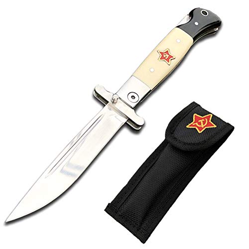 Promithi Russisches Messer Finka NKVD-Messer KGB Manuelles Klapptaschenmesser Schwarz-Weiß-Griff 440C Klinge für Camping im Freien von Gimulatamis