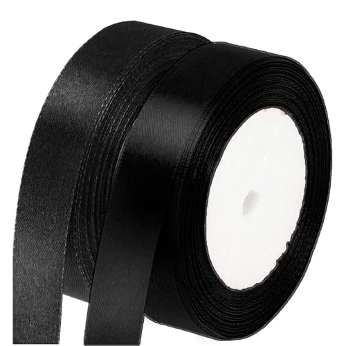 Rollen Satinband Schwarz,2 PCS Geschenkband Schwarz Deko Schleifenband Stoffband für Hochzeit Geburtstag Geschenk verpackung Weihnachtsband Satinband Weihnachten von Ginddy