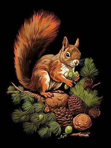 Ginfonr DIY Diamond Painting Zubehör Eichhörnchen Tannenbaum Set Full, 5D Diamant Painting Tiere Bilder Kit Crystal Rhinestone Embroidery Decoration Für Home Wall Décor 30x40cm von Ginfonr