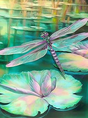 Ginfonr DIY Diamond Painting Zubehör Grüne Libelle Set Full, 5D Diamant Painting Lotus Bilder Kit Crystal Rhinestone Embroidery Decoration Für Home Wall Décor 30x40 cm von Ginfonr