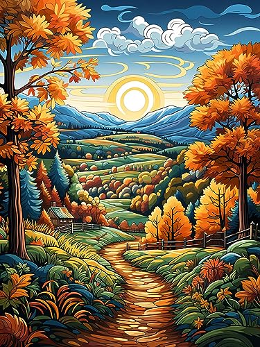 Ginfonr DIY Diamond Painting Zubehör Herbst Landschaften Set Full, 5D Diamant Painting Sonnenuntergang Bilder Kit Crystal Rhinestone Embroidery Decoration Für Home Wall Décor 30x40 cm von Ginfonr