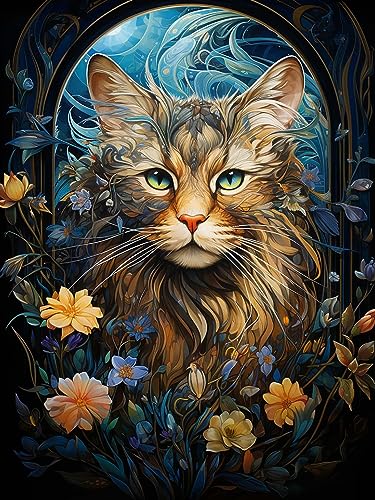 Ginfonr DIY Diamond Painting Zubehör Katze Blume Set Full, 5D Diamant Painting Tier Bilder Kit Crystal Rhinestone Embroidery Decoration Für Home Wall Décor 30x40 cm von Ginfonr