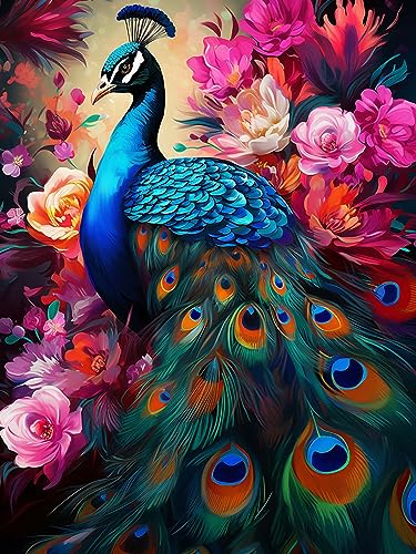 Ginfonr DIY Diamond Painting Zubehör Pfau Blume Set Full, 5D Diamant Painting Tiere Bilder Kit Crystal Rhinestone Embroidery Decoration Für Home Wall Décor 30x40cm von Ginfonr