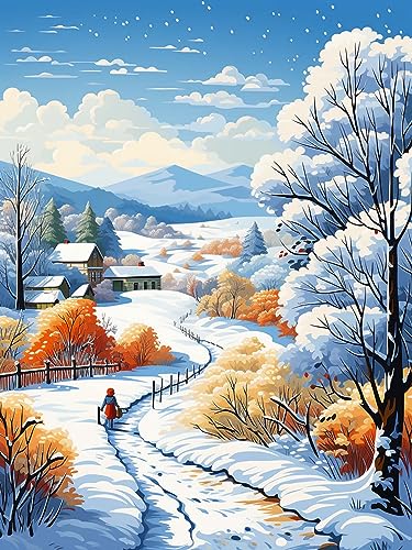 Ginfonr DIY Diamond Painting Zubehör Winter Landschaft Set Full, 5D Diamant Painting Land Bilder Kit Crystal Rhinestone Embroidery Decoration Für Home Wall Décor 30x40 cm von Ginfonr